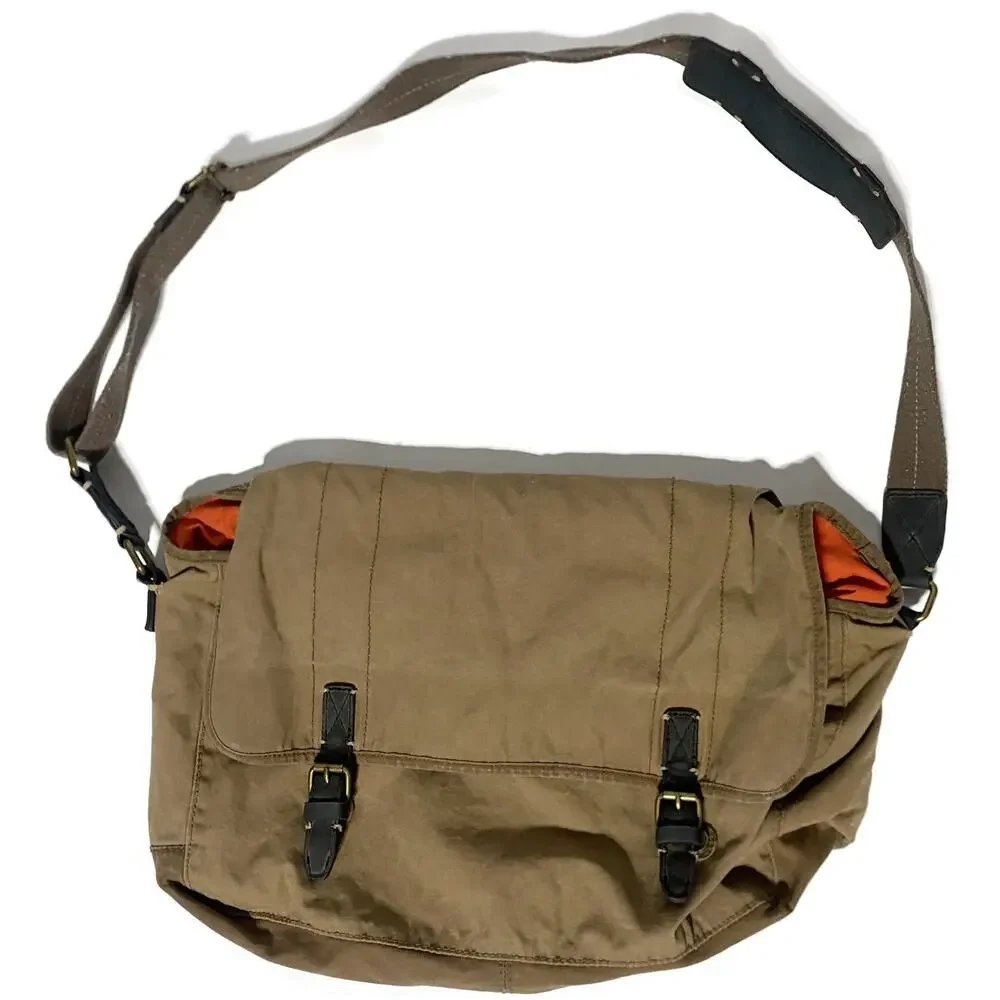 J Crew Broken In Canvas Messenger Bag Distressed Brown With Leather Trim